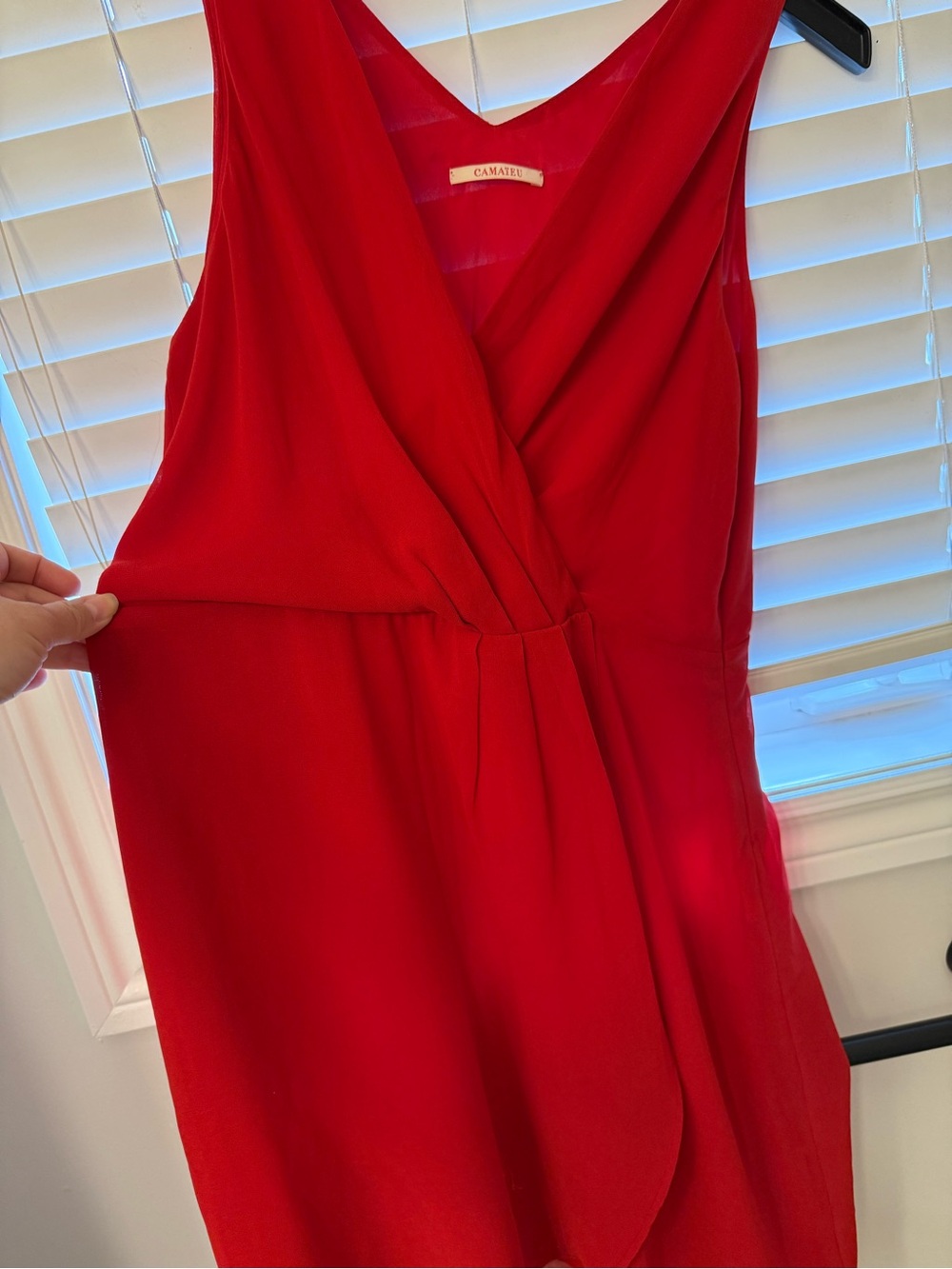 Camille La Vie Red Faux-Wrap Sleeveless Dress